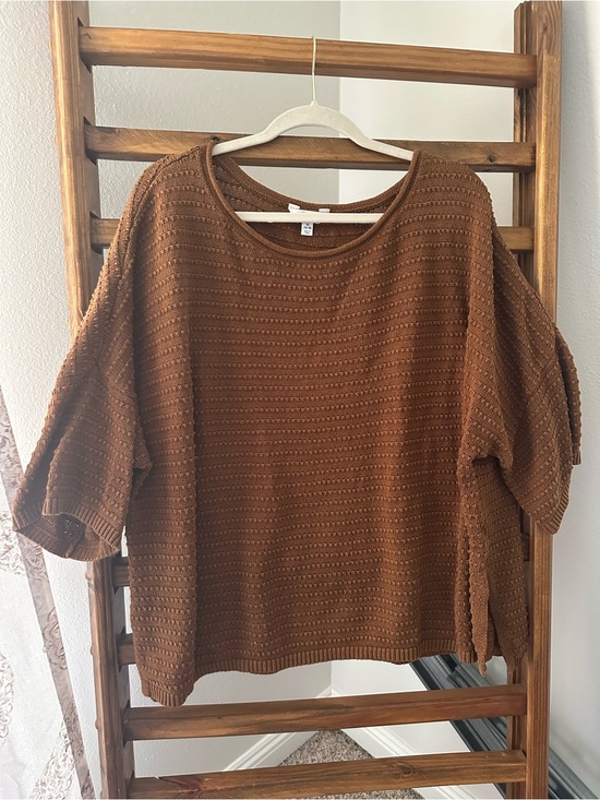 Time and Tru Sweaters - Time and Tru Chocolate Brown Textured Knit Scoop Neck Sweater
